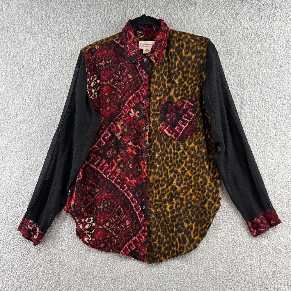 RALPH LAUREN Denim & Supply Womens Mix Print Button Up Leopard Sheer Medium boho